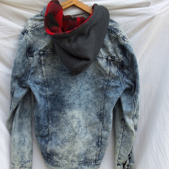 Vintage 80s Company One acid washed Denim hoodie Jacket XL-L - Picture 4 of 14